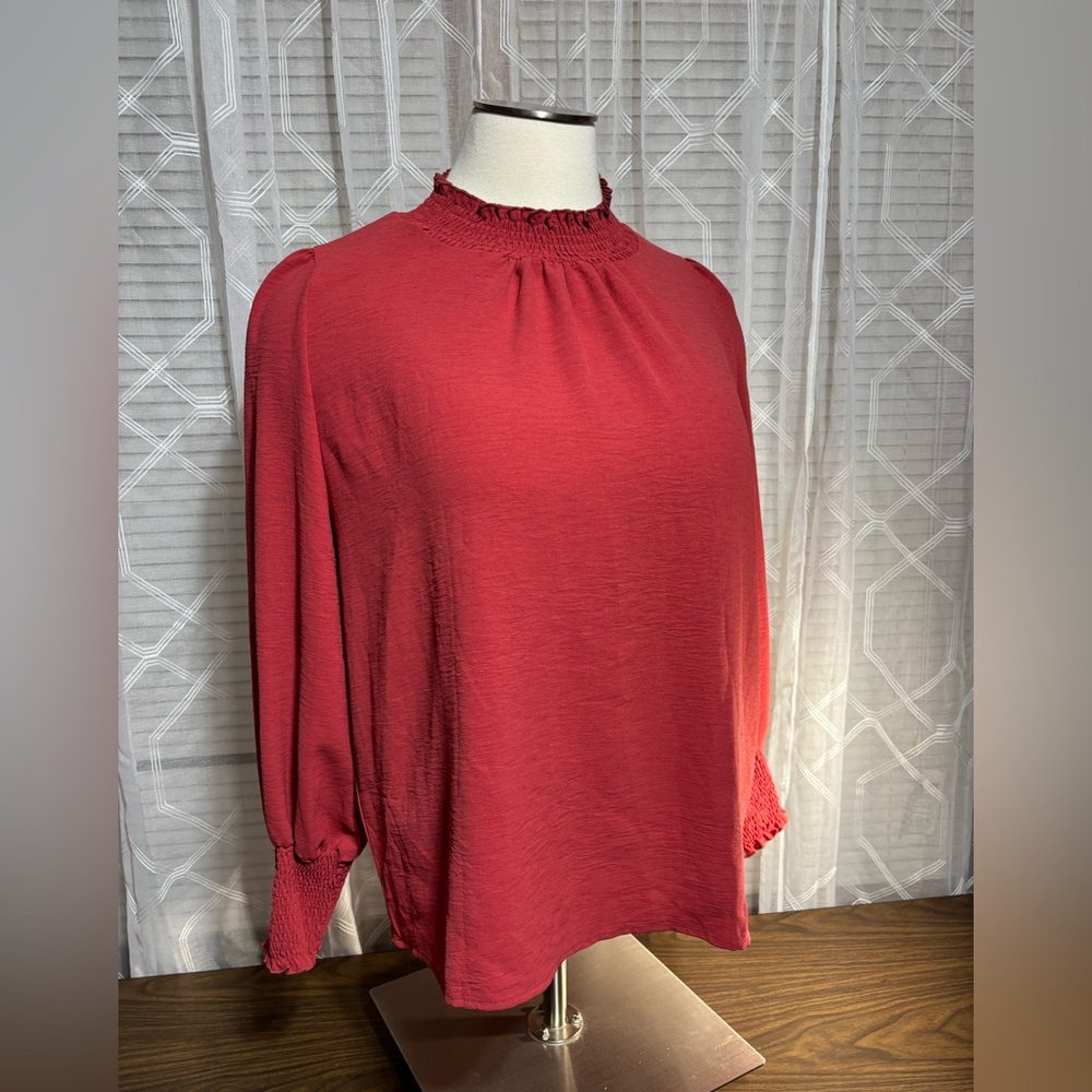 INDIE & Co 2XL Cora Blouse w/smocked neck & wrists color Lipstick 29”L 25” p2p